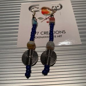 Blue and Yellow Natural Stone Earrings (Agate)
